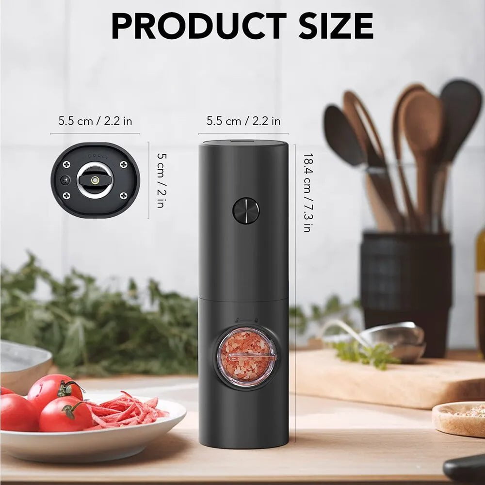 Electric Salt and Pepper Grinder - Adjustable Coarseness, Refillable Mill, Battery Powered Kitchen Automatic Gadget black