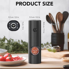 Electric Salt and Pepper Grinder - Adjustable Coarseness, Refillable Mill, Battery Powered Kitchen Automatic Gadget black