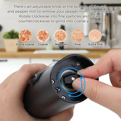 Electric Salt and Pepper Grinder - Adjustable Coarseness, Refillable Mill, Battery Powered Kitchen Automatic Gadget black