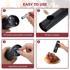 Electric salt pepper grinder: adjustable, refillable, battery powered black
