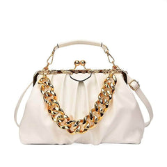 Elegant Crossbody Handbag with Gold Accent White