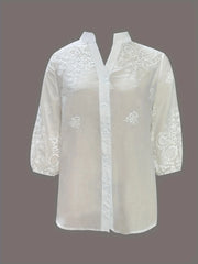 Embroidered Eyelet Button Up Shirt