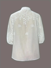 Embroidered Eyelet Button Up Shirt
