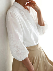 Embroidered Eyelet Button Up Shirt