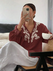 Embroidered Lantern Sleeve Blouse