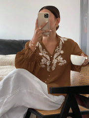 Embroidered Lantern Sleeve Blouse