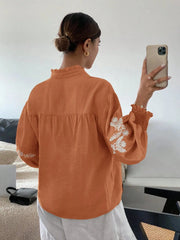 Embroidered Lantern Sleeve Blouse
