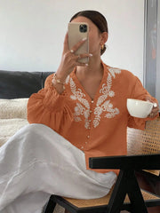 Embroidered Lantern Sleeve Blouse