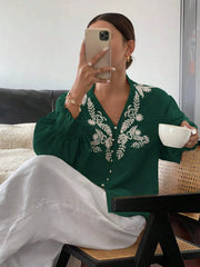 Embroidered Lantern Sleeve Blouse