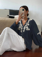 Embroidered Lantern Sleeve Blouse