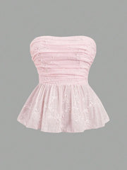 Embroidered Smocked Tube Top