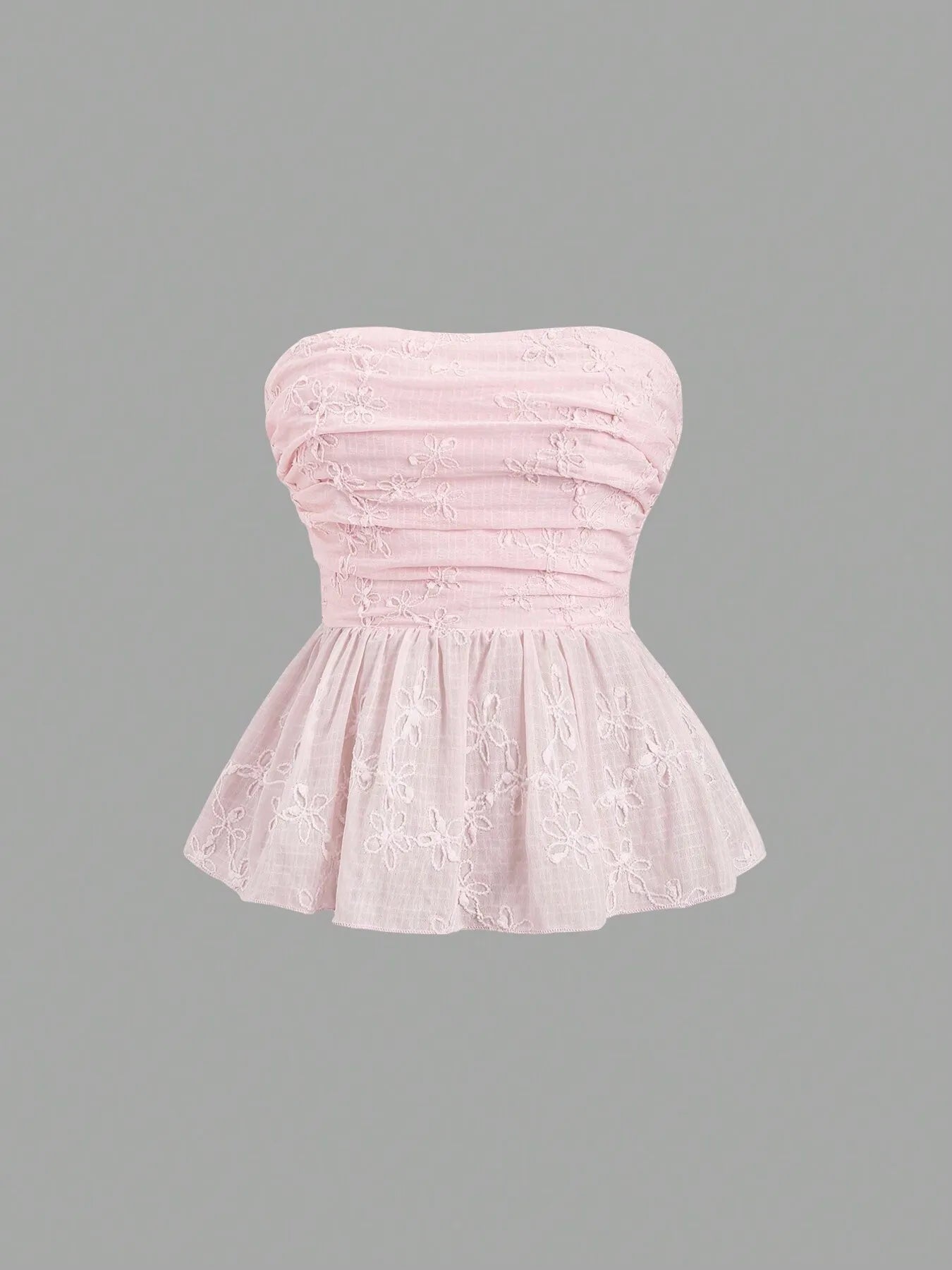 Embroidered Smocked Tube Top Pink / XS