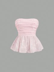 Embroidered Smocked Tube Top Pink / XS