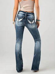 Embroidered Washed Bootcut Jeans
