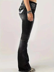 Embroidered Washed Bootcut Jeans