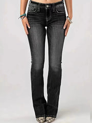 Embroidered Washed Bootcut Jeans Black / XS