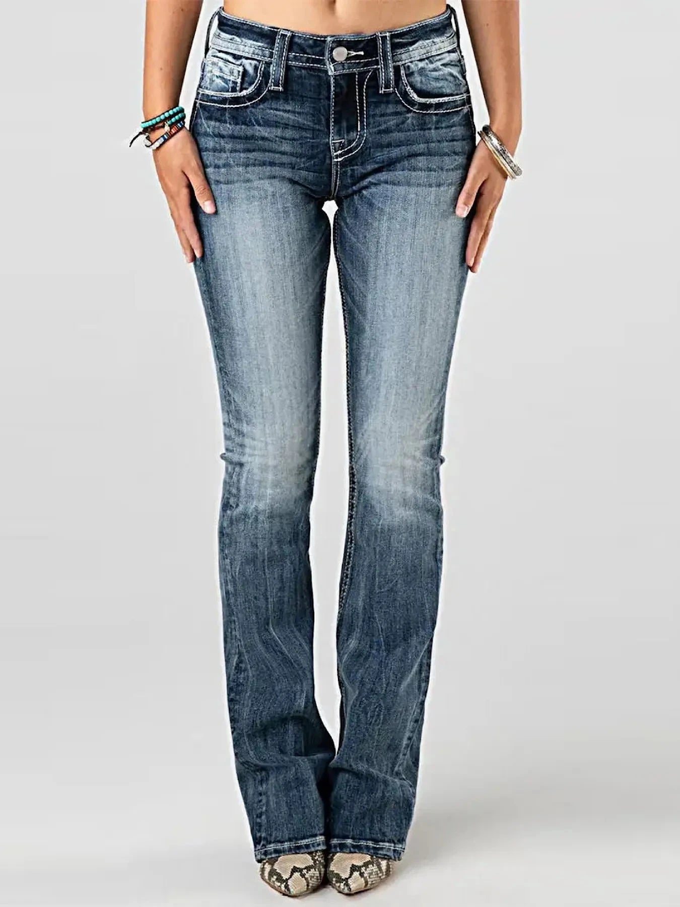 Embroidered Washed Bootcut Jeans Navy / XS