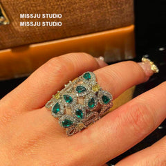 Emerald Crystal Gemstone Statement Cocktail Ring Green