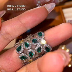 Emerald Crystal Gemstone Statement Cocktail Ring Green
