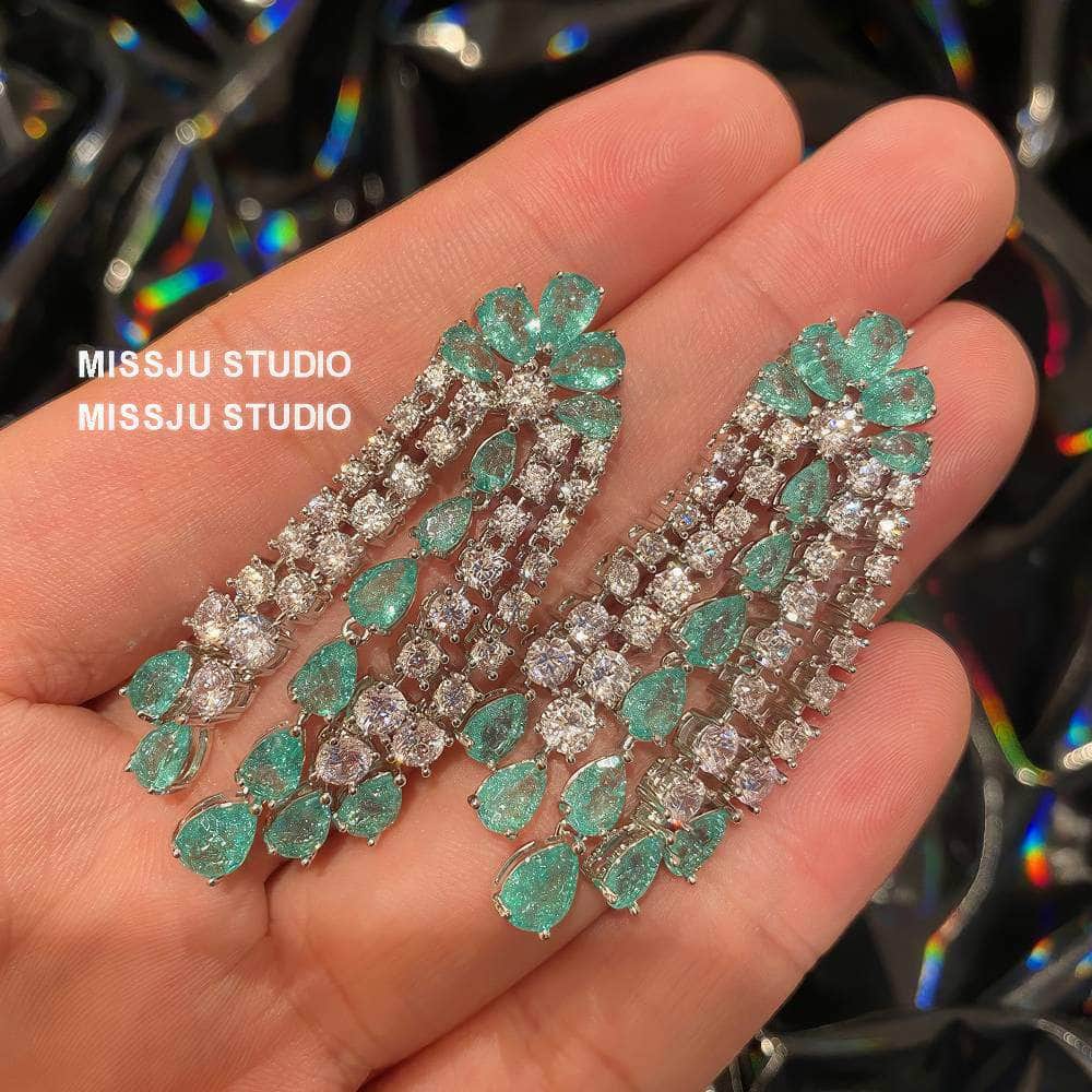 Emerald Crystals Tassel Drop Rhinestone Earrings Green