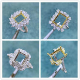 Emerald-Cut Semi-Mount Inlaid Ring Settings Lab Diamond 18k Gold Gemstone Ring: 6*8MM, 7*9MM, 8*10MM