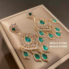 Emerald Rhinestone Chandelier Tassel Earrings Green