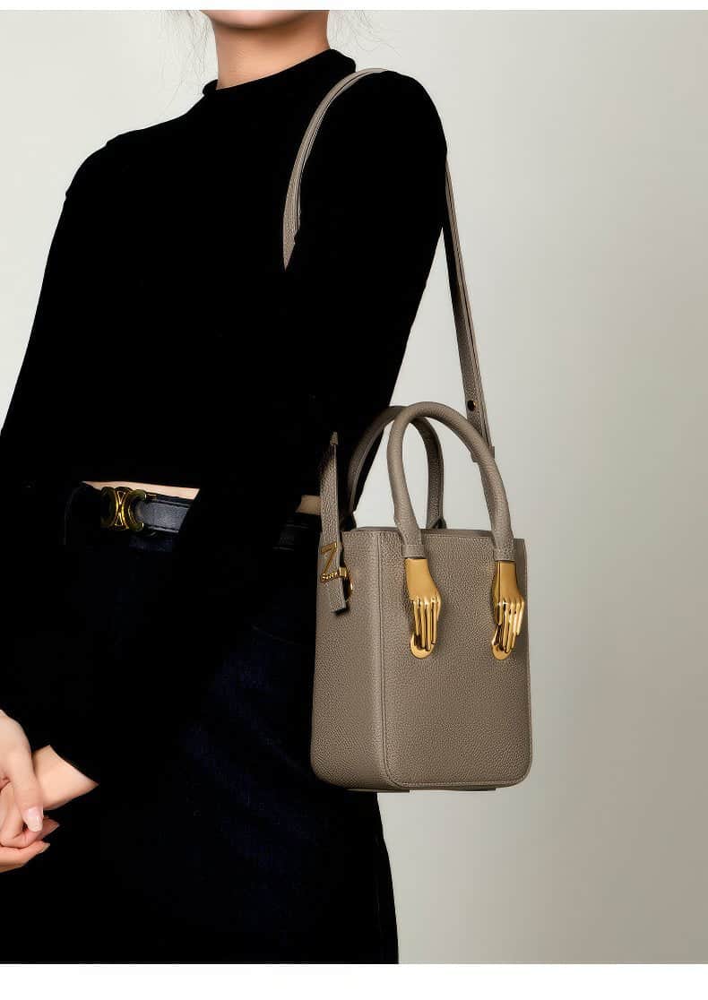 Emerson Small Leather Tote Bag Gray