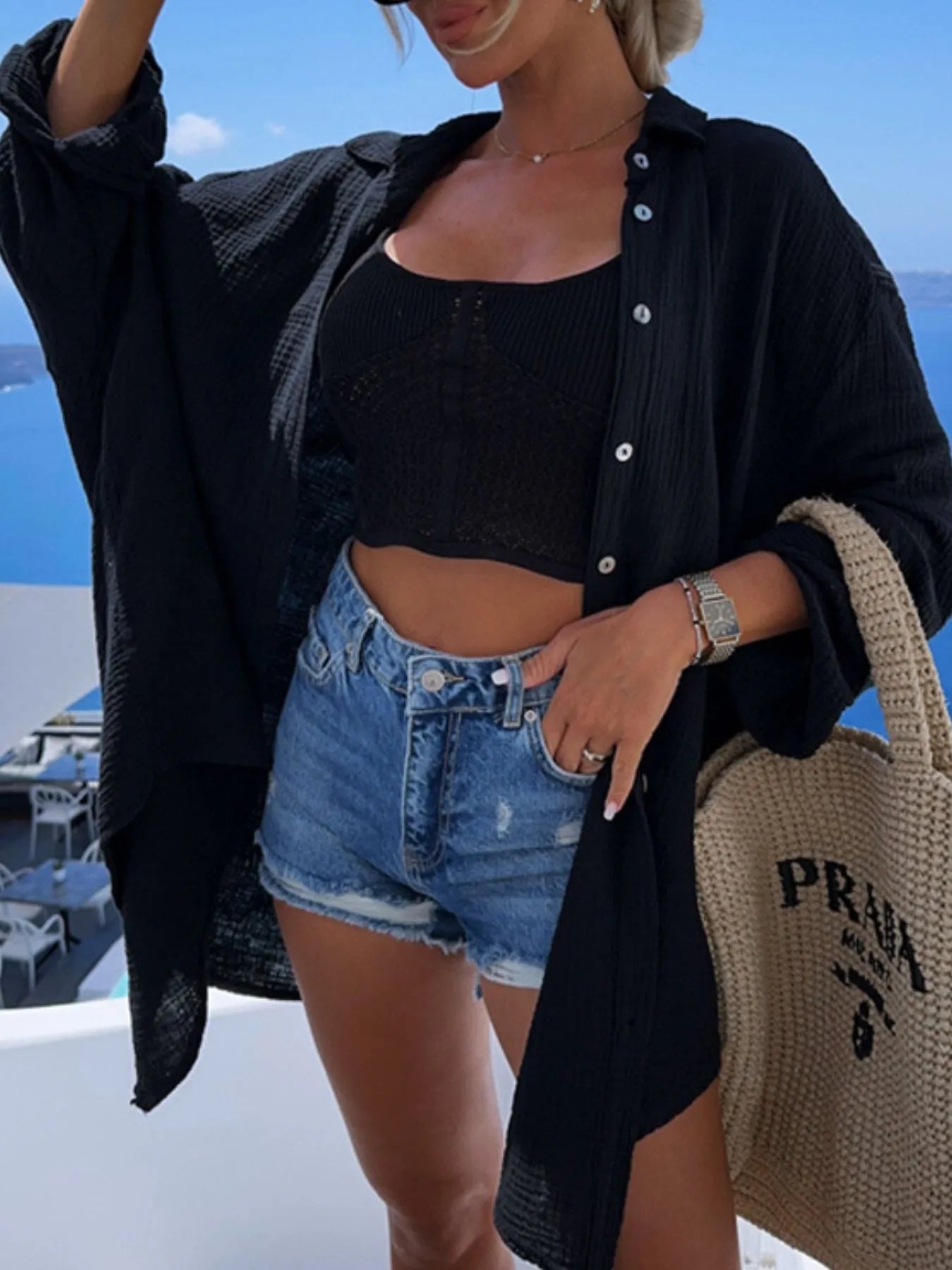 Evil Eye Embroidered Oversized Shirt