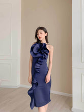 Exaggerated Front Ruffled Spaghetti Strap Dress S / DarkSlateBlue