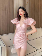 Exaggerated Ruffle Satin Mini Dress S / Pink