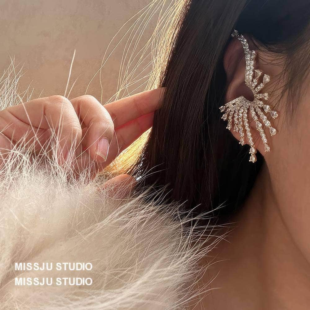 Exaggerated Sparkly Paved Rhinestone EarCuff Earrings White
