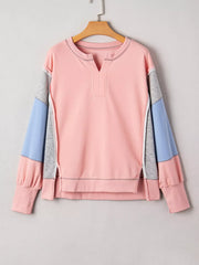 Exposed Seam Color Block Patchwork Slit Cuffs Oversize Sweatshirt