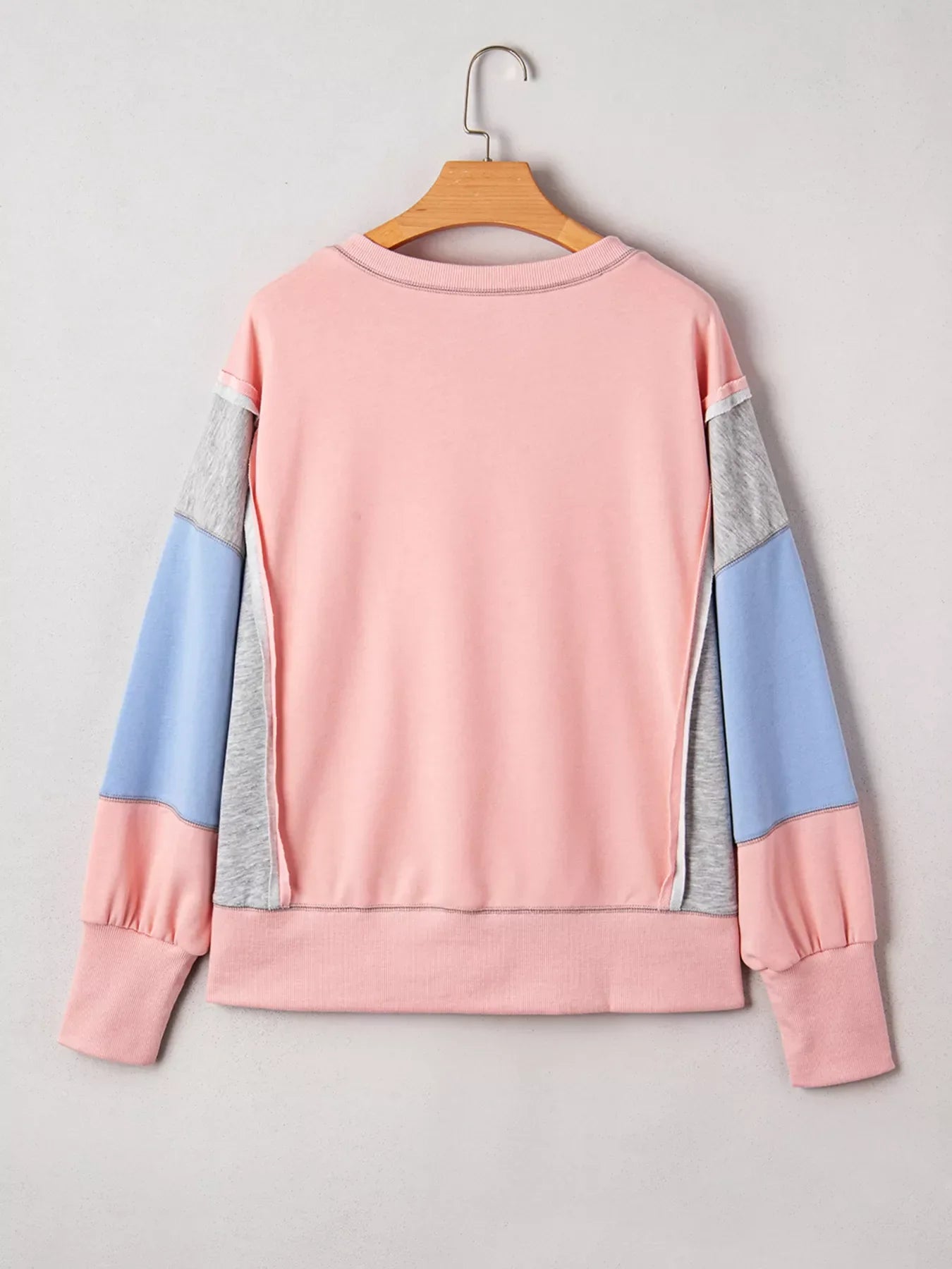 Exposed Seam Color Block Patchwork Slit Cuffs Oversize Sweatshirt