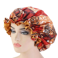 Extra Large African Pattern Satin Bonnet for Women Dark Khaki