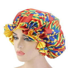 Extra Large African Pattern Satin Bonnet for Women Yellow