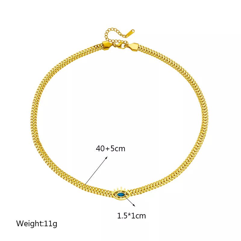 Eye-Shaped Blue Zircon Necklace: Vintage Thick Chains N1922