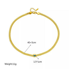 Eye-Shaped Blue Zircon Necklace: Vintage Thick Chains N1922