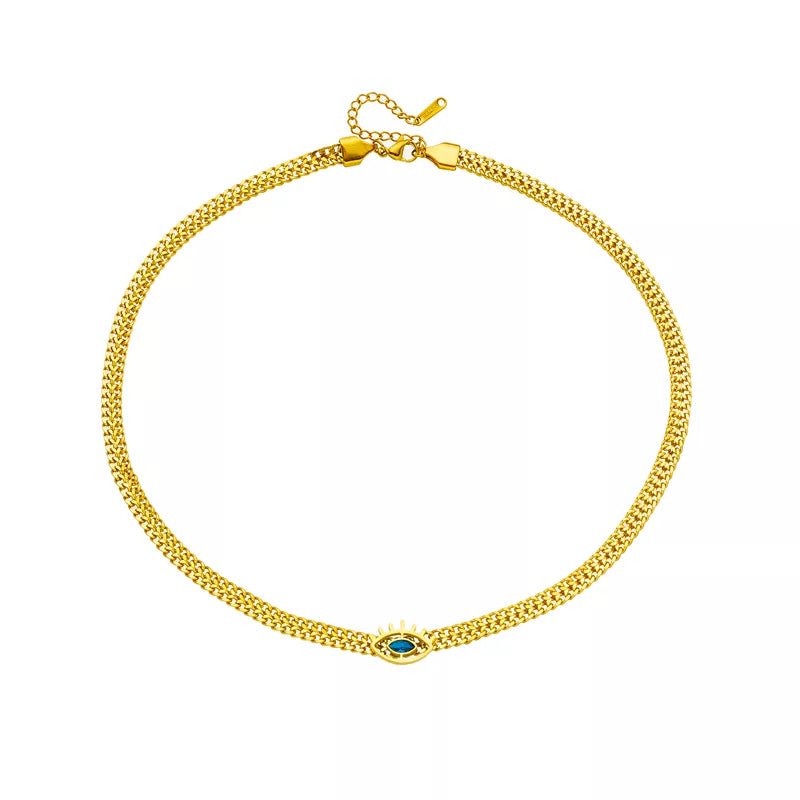 Eye-Shaped Blue Zircon Necklace: Vintage Thick Chains N1922