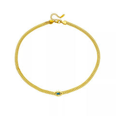 Eye-Shaped Blue Zircon Necklace: Vintage Thick Chains N1922