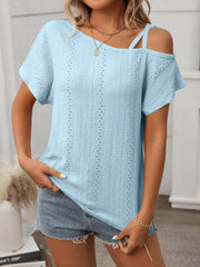 Eyelet Asymmetrical Shoulder Short Sleeve T-Shirt Light Blue / S