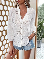 Eyelet Button Up Notched Shirt