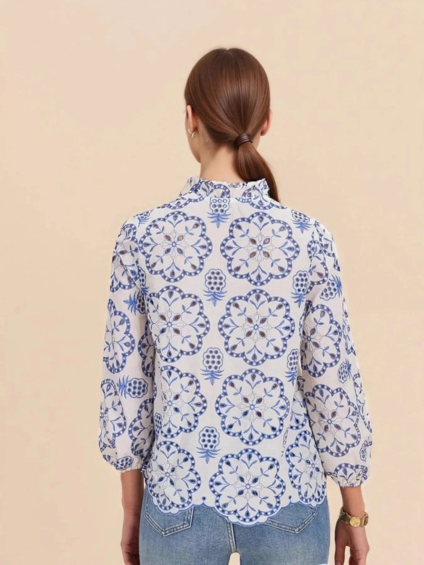 Eyelet Embroidered Long Sleeve Shirt