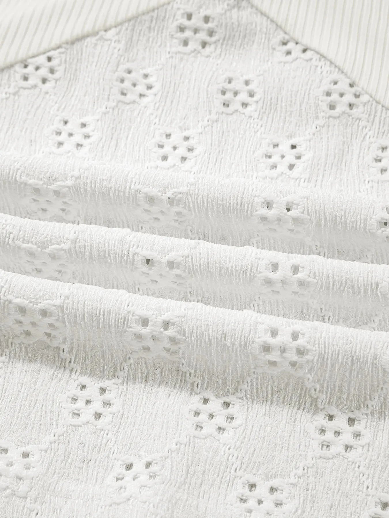 Eyelet Embroidered Loose V Neck Long Sleeve Top