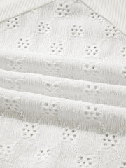 Eyelet Embroidered Loose V Neck Long Sleeve Top