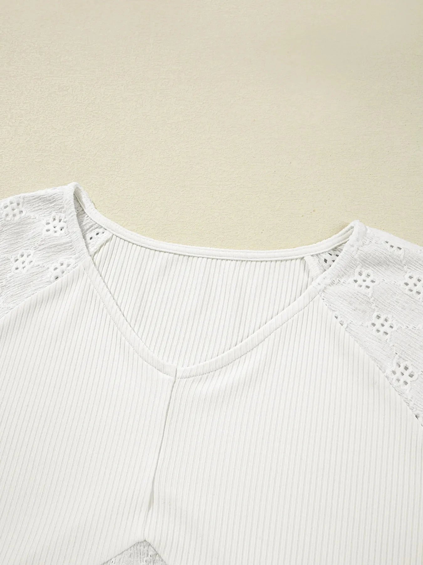 Eyelet Embroidered Loose V Neck Long Sleeve Top