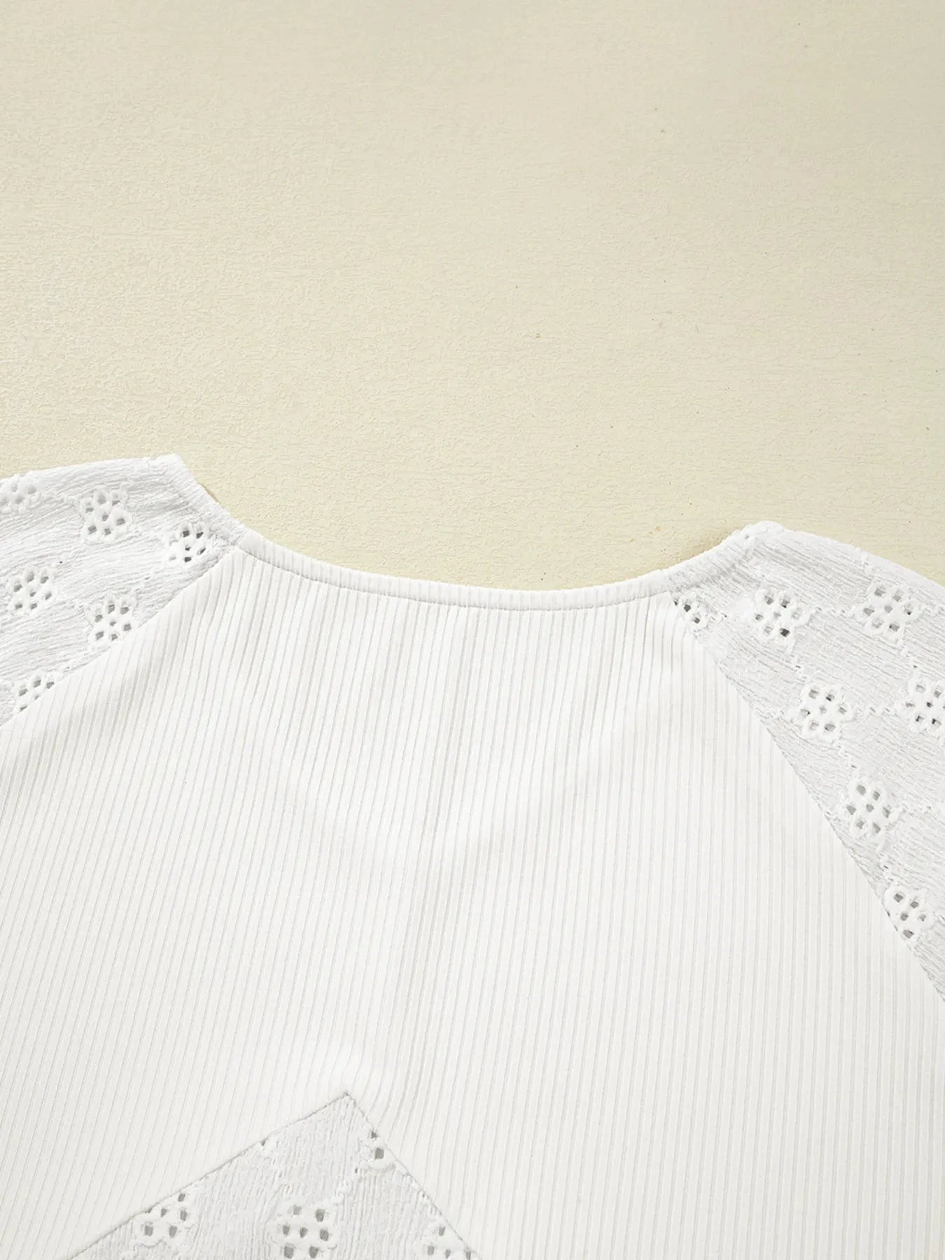 Eyelet Embroidered Loose V Neck Long Sleeve Top