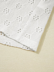 Eyelet Embroidered Loose V Neck Long Sleeve Top