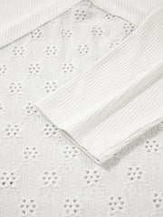 Eyelet Embroidered Loose V Neck Long Sleeve Top