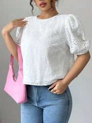 Eyelet Embroidered Puff Sleeve Tie-Back Blouse