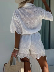 Eyelet Lace Button-Up Romper
